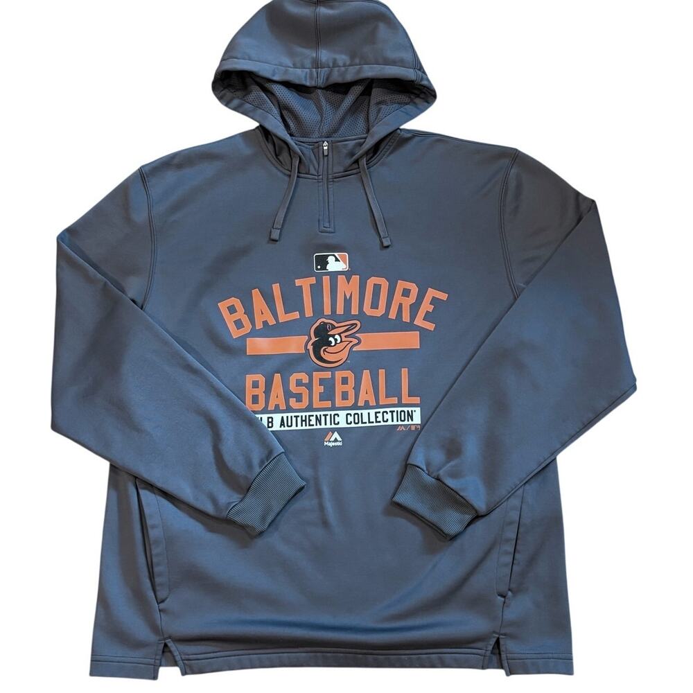 Majestic Baltimore Orioles Hoodie Sweatshirt Mens Sz XL Gray Performance Hooded